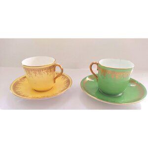 Vintage Coalport Bone China Demitasse Cups & Saucers Sets One Green/One Yellow